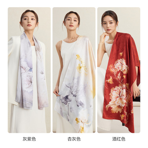 上海故事2026新款真丝时尚百搭丝巾女妈妈款提花桑蚕丝披肩礼盒装 - 图0