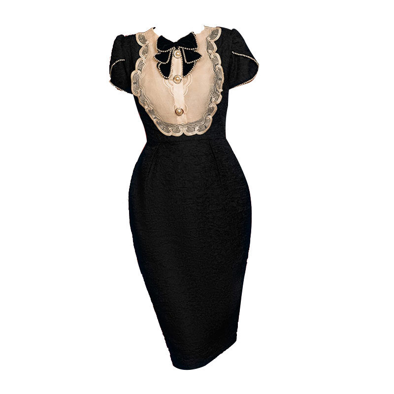 NS254班服木耳边钉珠礼服长裙纸样实拍法式蚌袖连衣裙加工定制图,淘宝优惠券,粉丝福利购,淘宝优惠卷