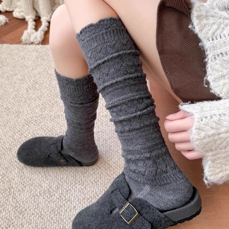 加厚花边小腿袜女秋冬日系镂空针织堆堆袜配靴子保暖冬季长筒靴袜,淘宝优惠券,粉丝福利购,淘宝优惠卷