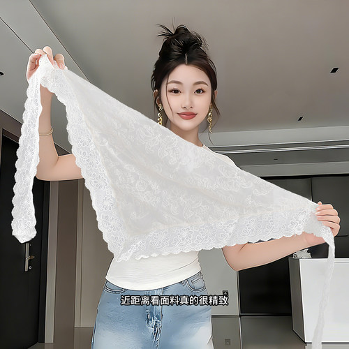 韩式蕾丝花边腰带配饰女配牛仔裤屁帘杏色腰巾三角巾丝巾搭配头巾 - 图3