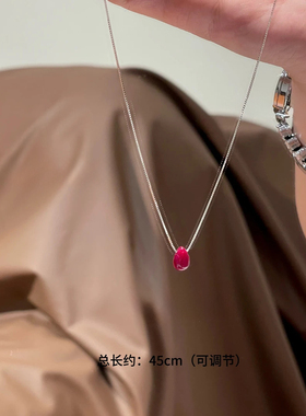 甜美风红豆水滴吊坠项链