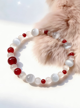 新中式天然红玛瑙荔枝冻猫眼串珠手链轻奢复古精致显白手饰手串女