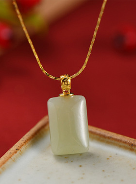 和田玉925银女中国风项链