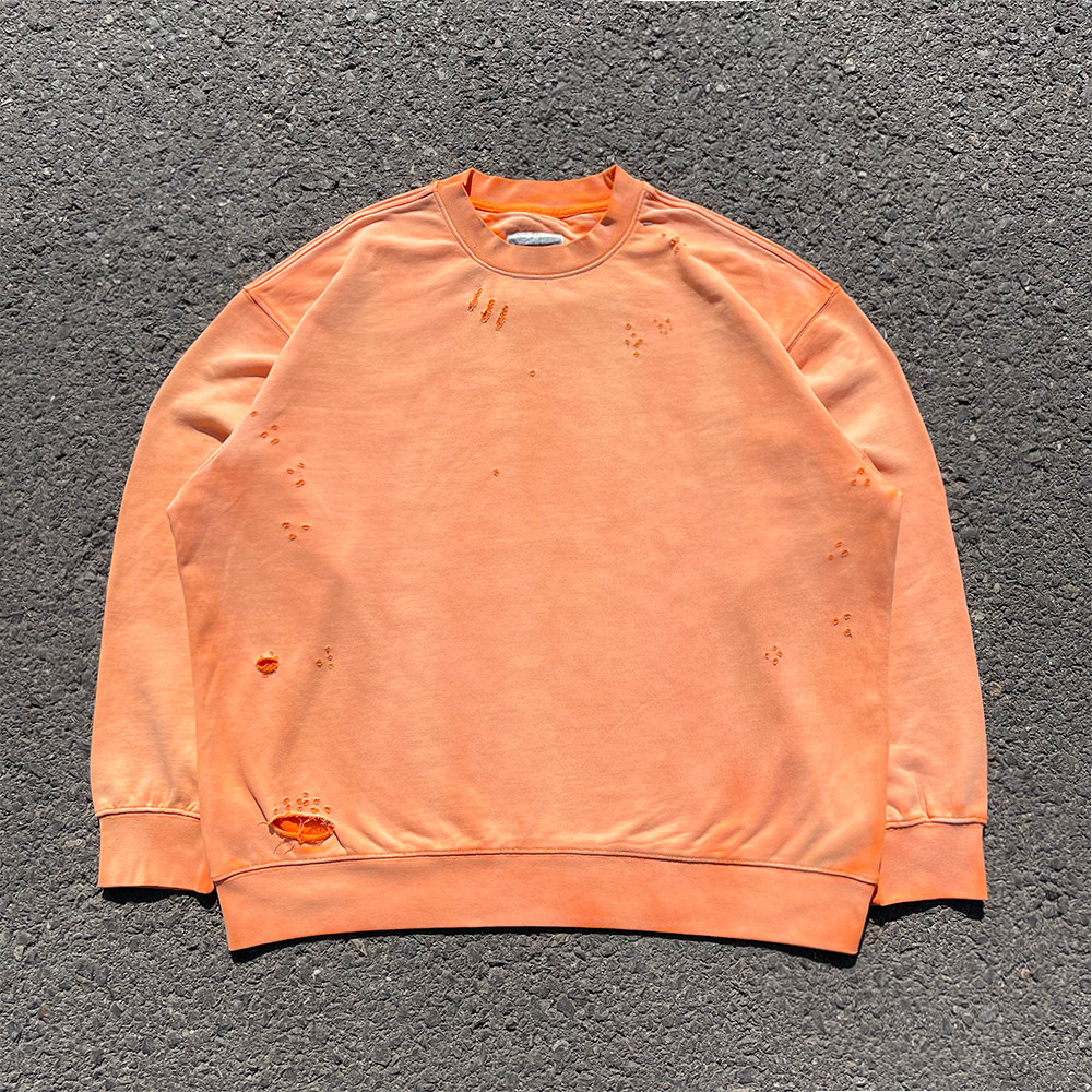 清仓款!450克重磅水洗渐变色情侣破坏破洞套头卫衣情侣宽松上衣 - 图0