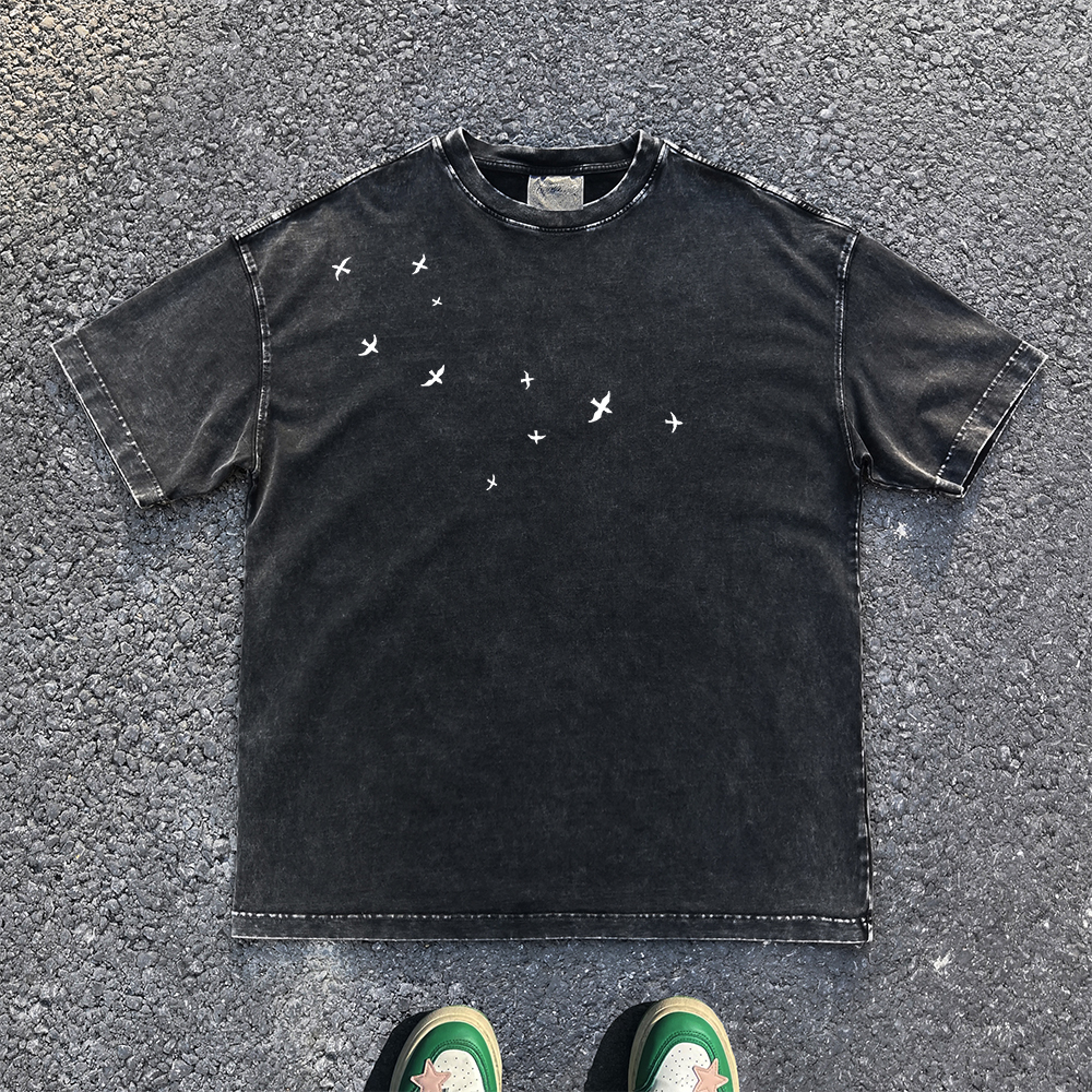 王有病工作室原创 重磅好棉 小众设计感情侣装复古星空短半袖T恤 - 图3