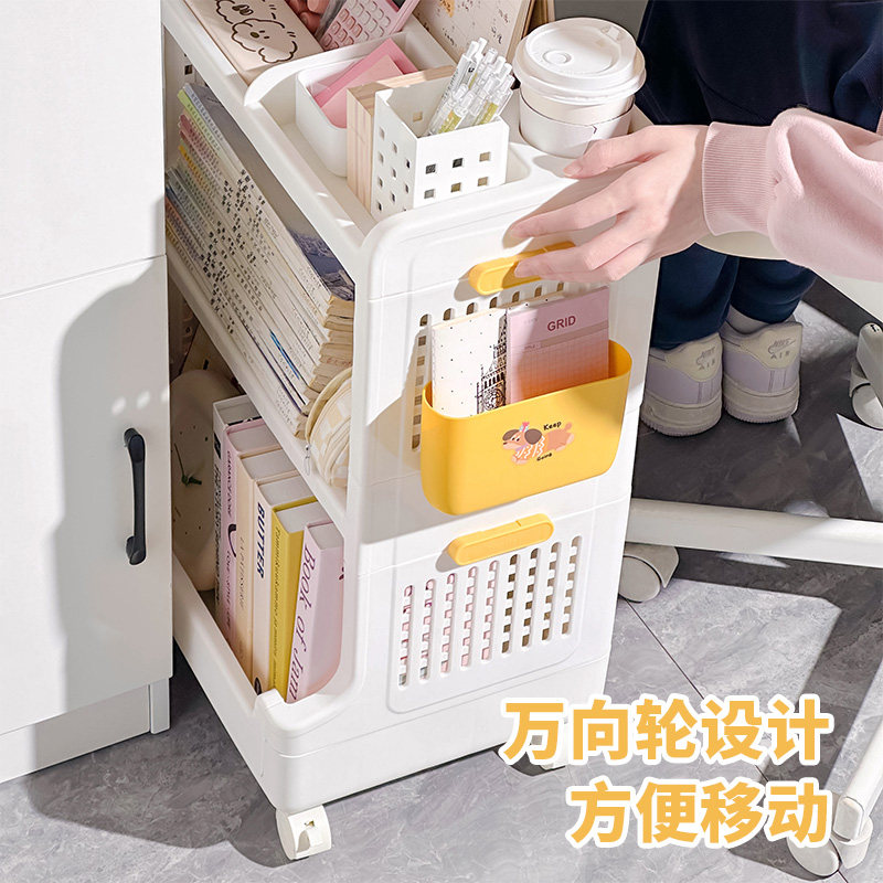 高颜值小推车学生教室可移动落地书包书本收纳架书架多层置物架K - 图1