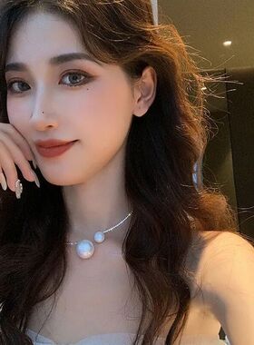 满钻大小珍珠开口项圈女日韩网红短款项链个性choker颈带锁骨链女