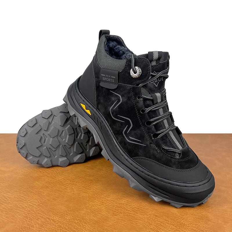 羊毛棉鞋男冬季新款高帮皮毛一体雪地靴防滑运动休闲加绒保暖棉靴 - 图1