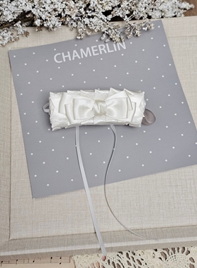 chamer原创自制浅奶黄缎面香蕉夹手作蝴蝶结发夹肠圈