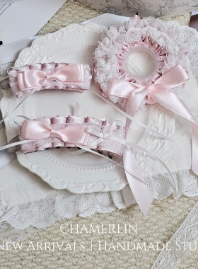 chamer原创自制粉色缎面蝴蝶结香蕉夹甜美发饰发圈