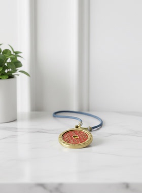 黄铜山鬼八卦朱砂吊坠男女通用