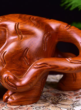 实木雕老虎摆件雕刻生肖虎红木