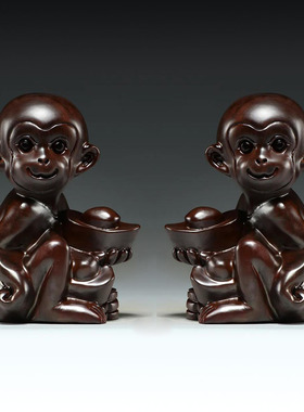 猴摆件黑檀家居客厅黄花梨木雕