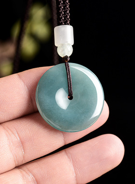 天然翡翠蓝水平安扣吊坠