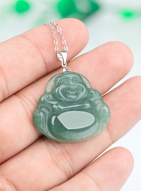 纯天然正品油青弥勒佛公a货翡翠