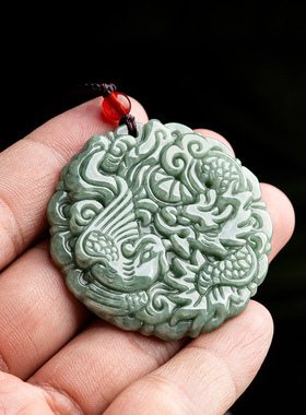 天然翡翠龙凤玉石吊坠挂件