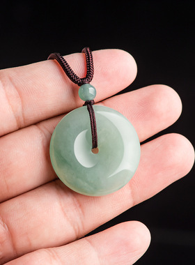 天然翡翠浅绿平安扣糯冰种玉石