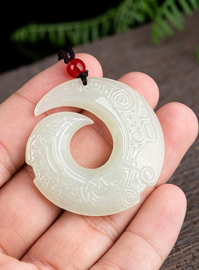 天然和田白玉时来运转吊坠挂件