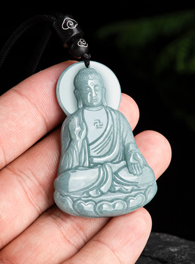 天然翡翠蓝水玉石阿弥陀佛吊坠