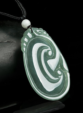 天然油青翡翠如意吊坠挂件礼物