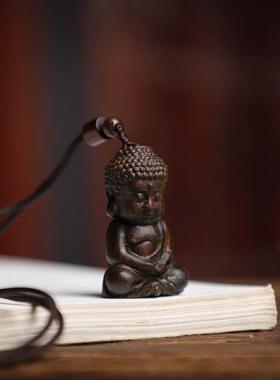 吉祥】文莱沉香木雕刻释迦摩尼佛项链吊坠挂件宝宝佛手把件大日如