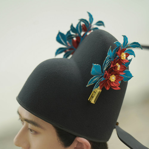 乌衣巷进士巾明制汉服帽子男簪花进士帽真丝缠花绒花进士及第冠帽 - 图0