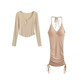 Pure Desire Sexy ແຂນຍາວ T-Shirt Halter Dress Set