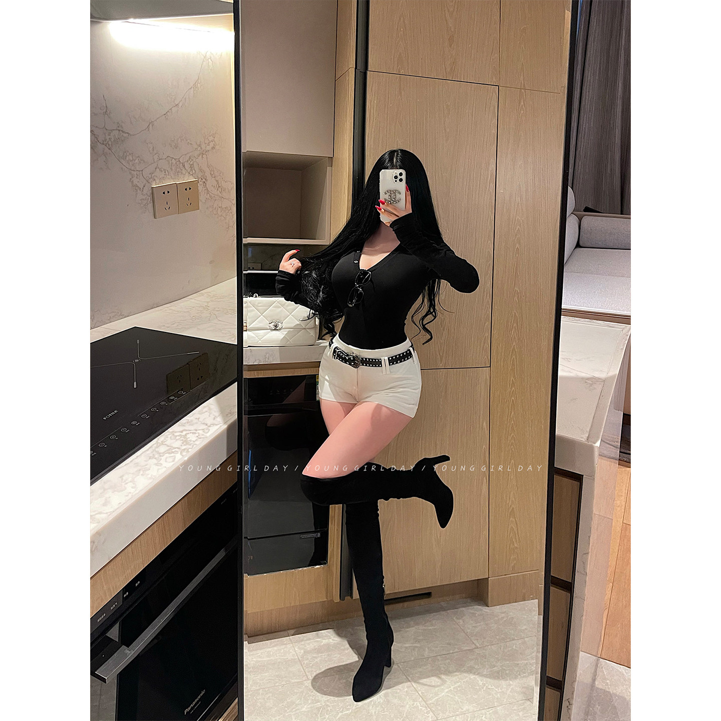 YoungGirlDay辣妹性感高腰显瘦外穿靴裤捏褶显腿长短裤热裤含腰带,淘宝优惠券,粉丝福利购,淘宝优惠卷