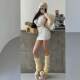 Camisole + cardigan + hip-covering short skirt knitted suit