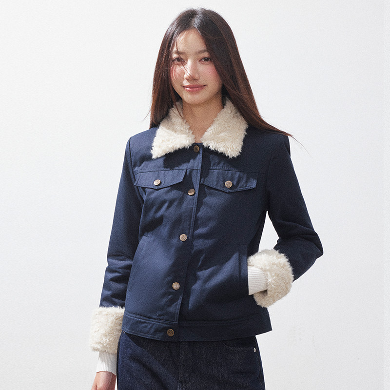 RPB BRAND加绒秋冬小香风毛绒保暖修身短款夹克夹棉毛领外套女,淘宝优惠券,粉丝福利购,淘宝优惠卷