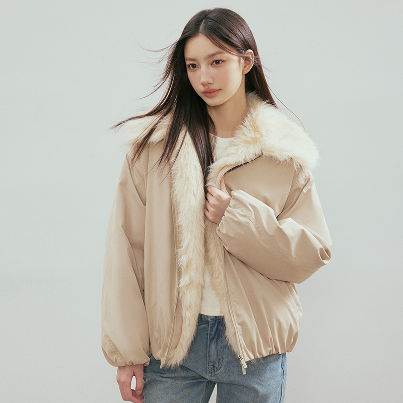 RPB BRAND 美式复古风座山雕毛领连帽棉服女冬季面包服外套 - 图2