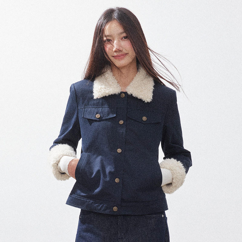 RPB BRAND加绒秋冬小香风毛绒保暖修身短款夹克夹棉毛领外套女,淘宝优惠券,粉丝福利购,淘宝优惠卷