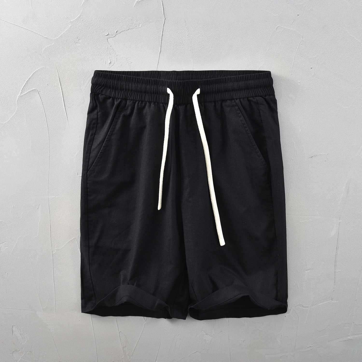 极麻日系基础松紧腰棉麻休闲裤男夏季抽绳百搭舒适宽松亚麻五分裤,淘宝优惠券,粉丝福利购,淘宝优惠卷