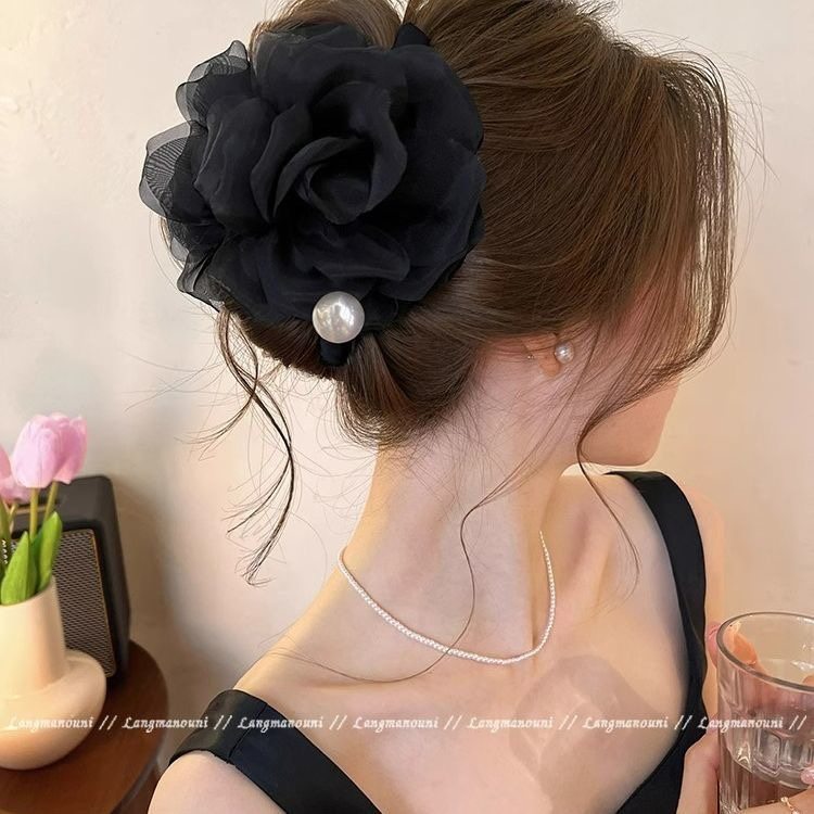 温柔花朵珍珠抓夹女2025新款高级感气质后脑勺盘发鲨鱼夹小众百搭,淘宝优惠券,粉丝福利购,淘宝优惠卷