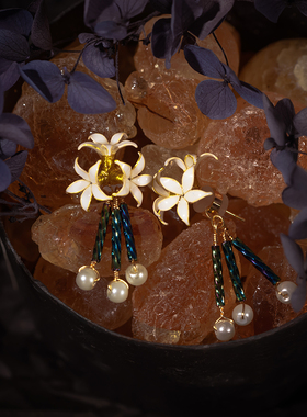 古风造花液女手工制作耳钉