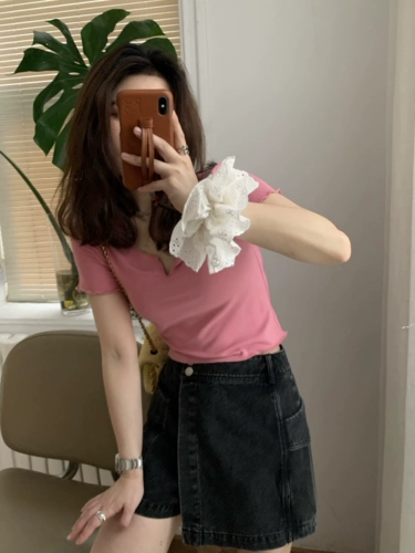 Шорты, штаны, летняя одежда, приталенная ретро джинсовая юбка, высокая талия, свободный крой