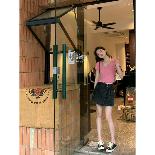 Шорты, штаны, летняя одежда, приталенная ретро джинсовая юбка, высокая талия, свободный крой