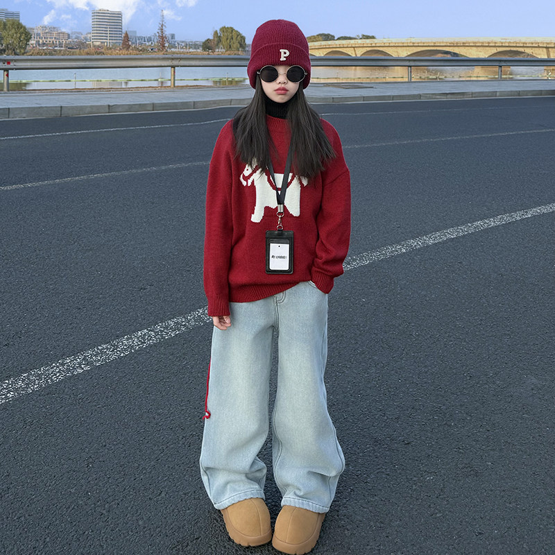 女童加绒牛仔裤2025冬装新款儿童浅蓝加厚直筒裤中大童一体绒裤子,淘宝优惠券,粉丝福利购,淘宝优惠卷