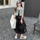 Denim vest suspender cake skirt ຊຸດສອງສິ້ນ