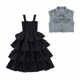 Denim vest suspender cake skirt ຊຸດສອງສິ້ນ