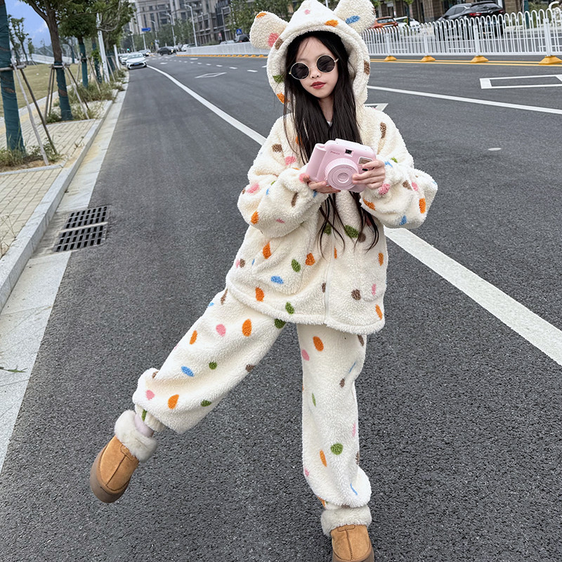 女童睡衣秋冬新款儿童加绒保暖家居服套装中大童女孩米粒绒两件套,淘宝优惠券,粉丝福利购,淘宝优惠卷