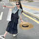 Denim vest suspender cake skirt ຊຸດສອງສິ້ນ