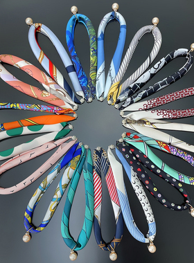 丝巾项链磁扣夏季女装饰珍珠吊坠