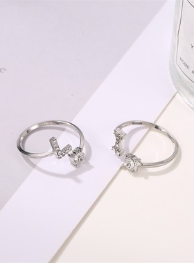 欧美新款创意26字母戒指可调节微镶钻英文A-Z指环跨境饰品批