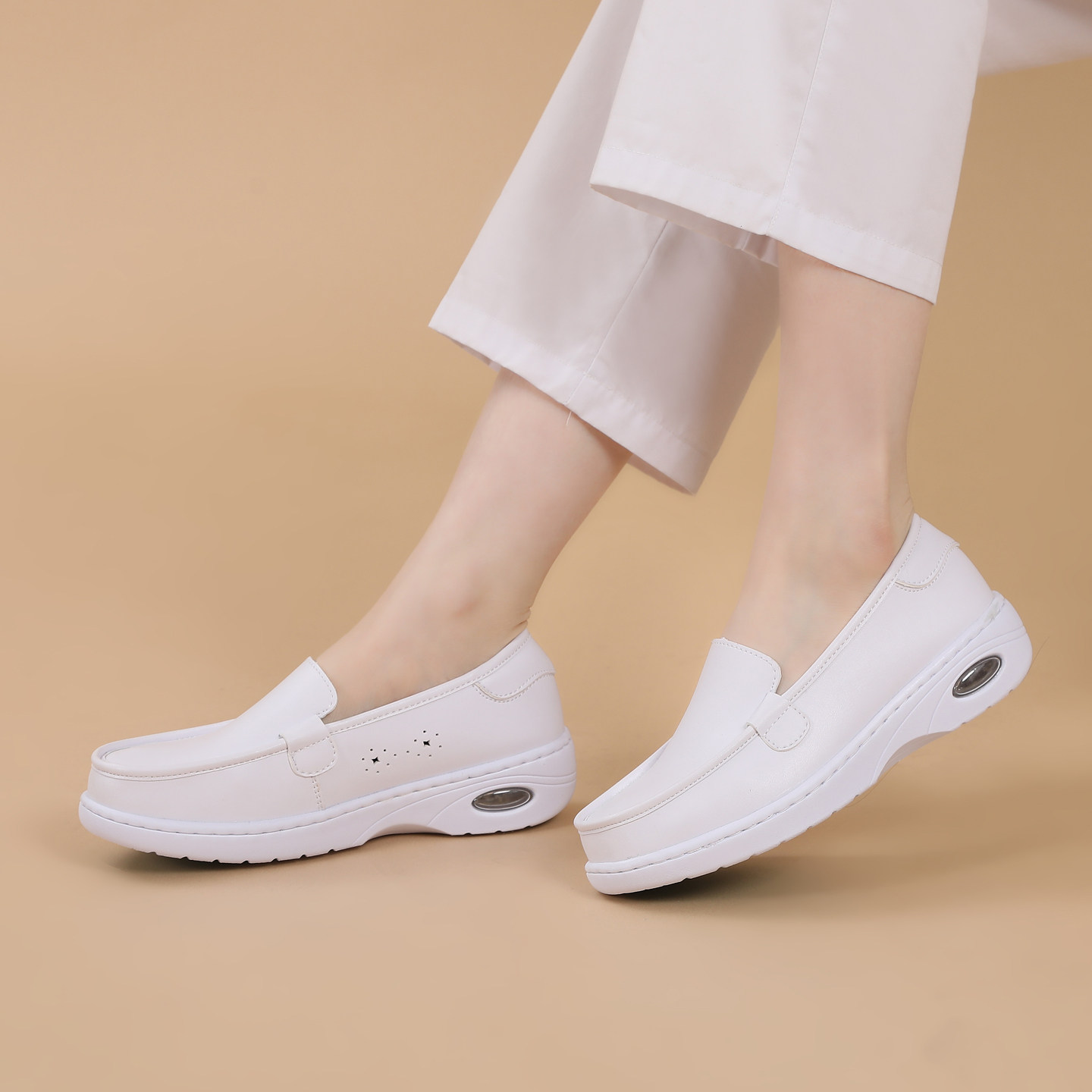 白色深口单鞋女平底套脚舒适透气不累脚气垫护士鞋轻便简约小白鞋,淘宝优惠券,粉丝福利购,淘宝优惠卷