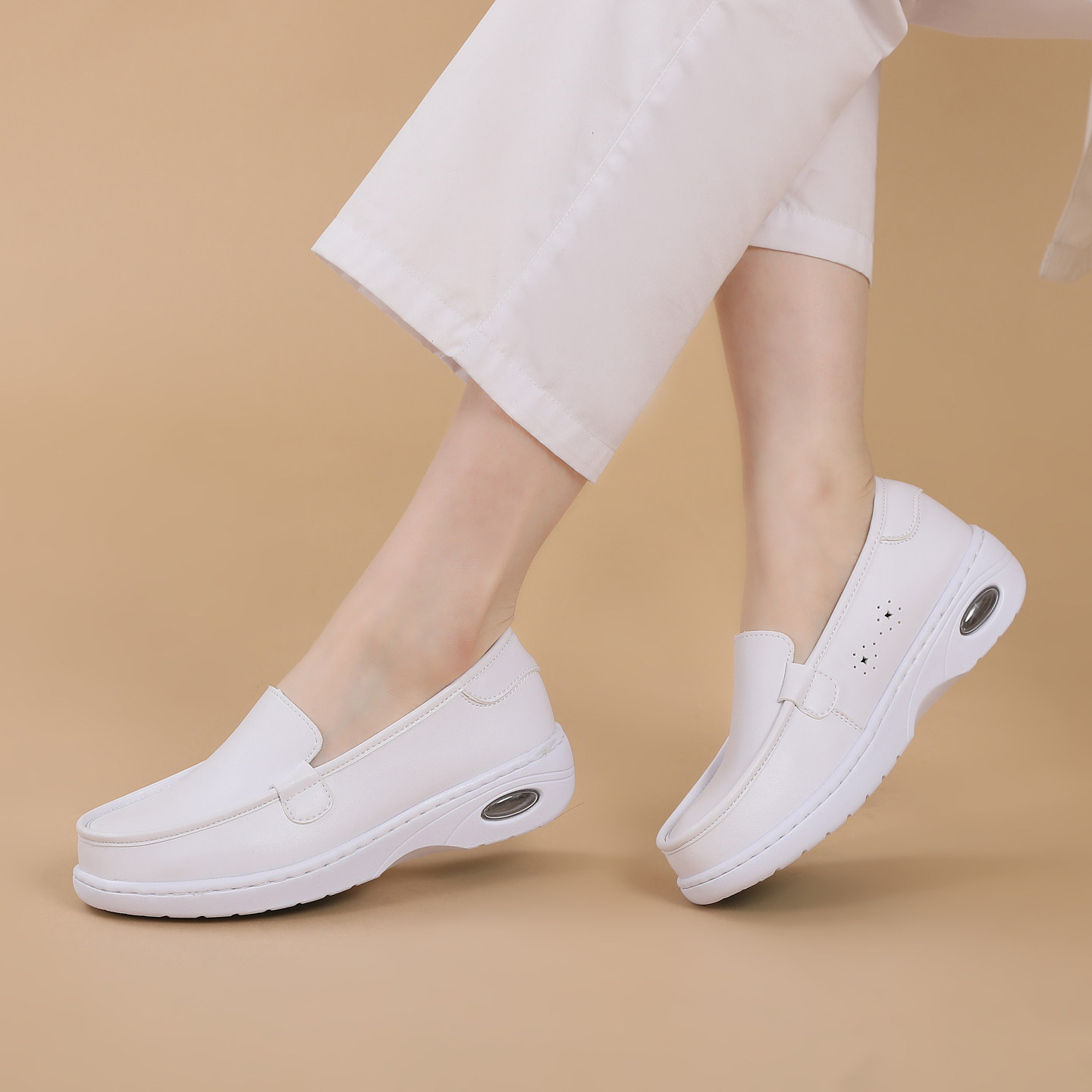 白色深口单鞋女平底套脚舒适透气不累脚气垫护士鞋轻便简约小白鞋,淘宝优惠券,粉丝福利购,淘宝优惠卷