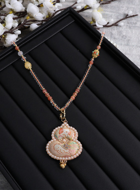 真丝宋锦手工双面葫芦吊坠水晶毛衣链 国风旗袍配饰 生日亲子礼盒