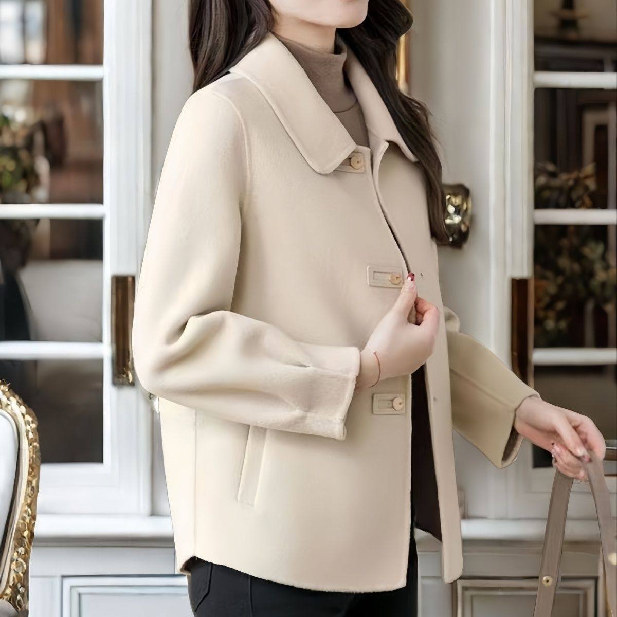 2025新款双面绒毛呢外套女士短款显瘦妈妈时尚秋冬上衣胖人特大码,淘宝优惠券,粉丝福利购,淘宝优惠卷