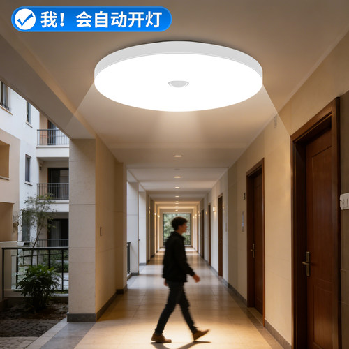 led感应灯楼梯灯吸顶灯过道楼道走廊红外人体自动感应雷达声控灯 - 图0