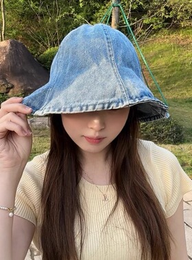 复古蓝色牛仔渔夫帽子女款